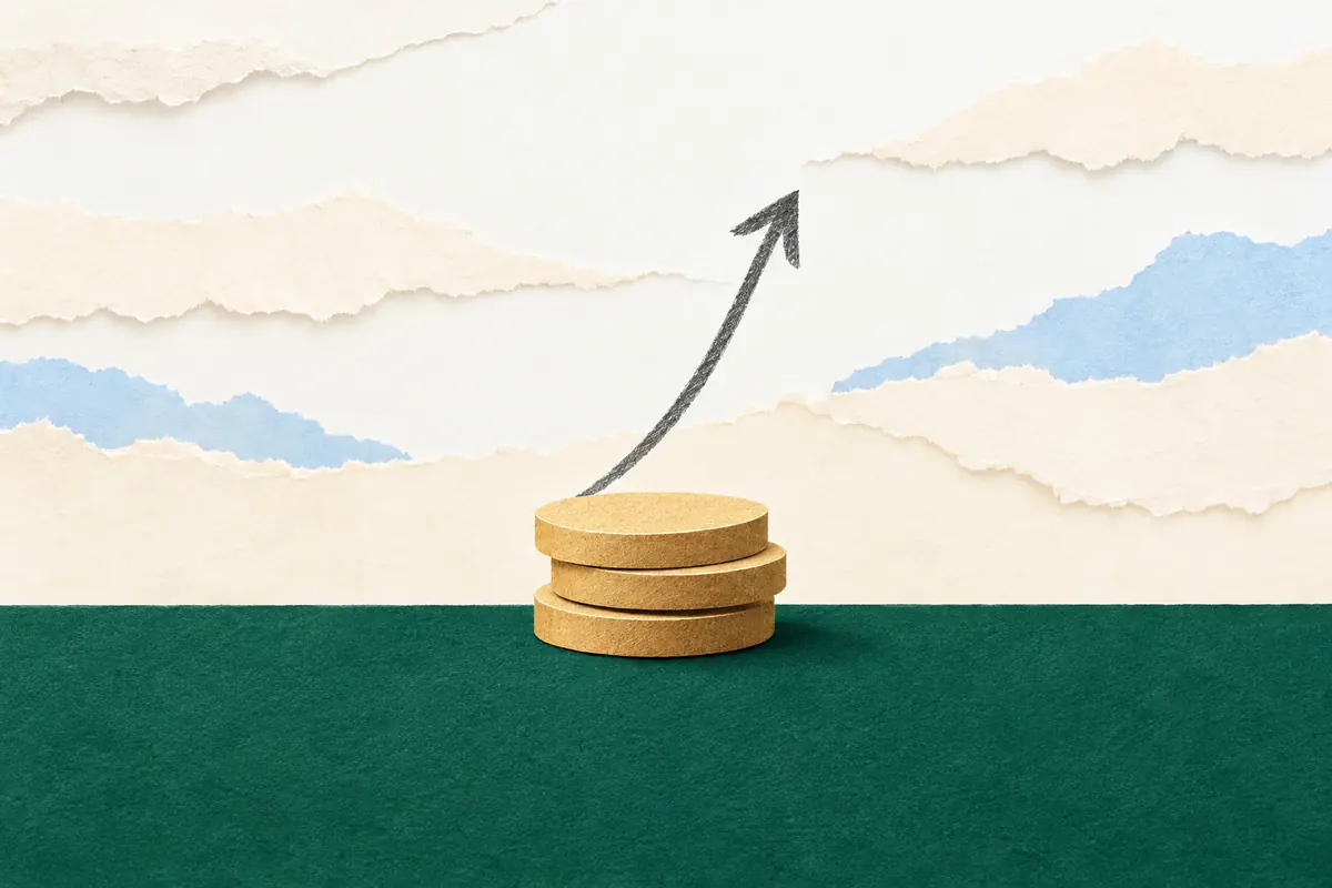 Coin stack on a solid green floor with open sky above, showing no RRIF maximum